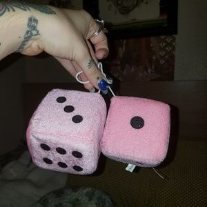 Vintage Baby Pink Fuzzy Dice